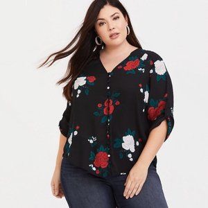 Torrid Black Floral Chiffon Button-Up Blouse